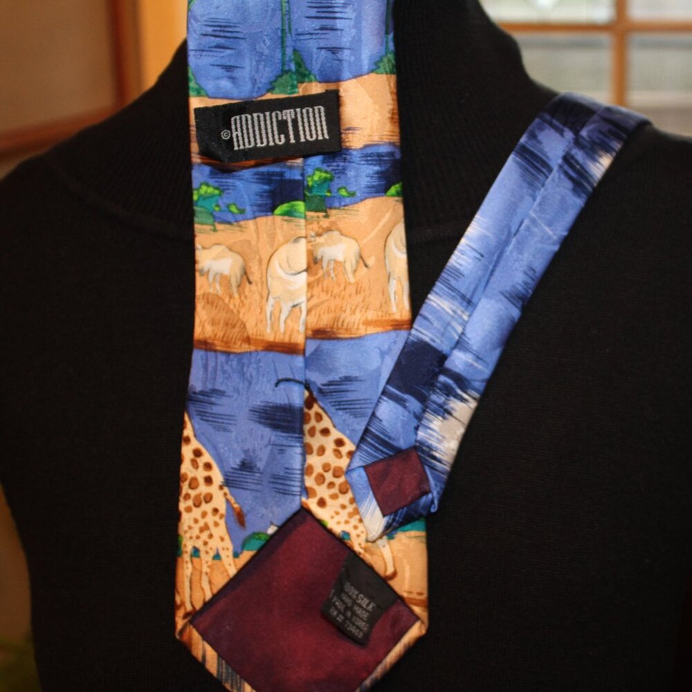 Addiction Mens Silk Tie Colorful African Serengeti Safari Jeep Animal Print XL - Picture 5 of 5
